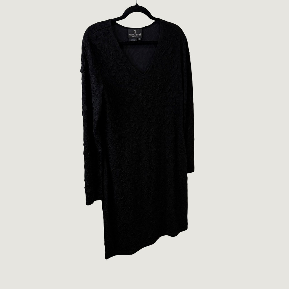 Carole Little Dress Black Textured Matelasse Long Sleeve Vintage Cocktail 12